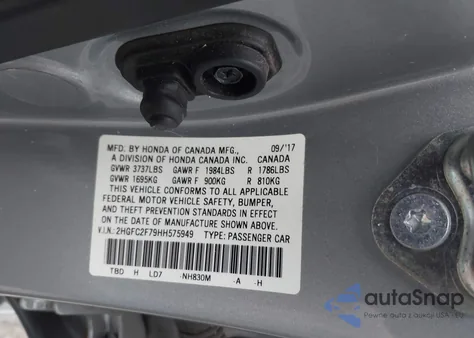 2017 Honda Civic Ex from USA, damaged, VIN 2HGFC2F79HH575949